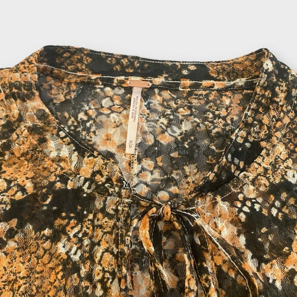 Free People Women’s Out For The Night Blouse Medium Snakeskin Semi Sheer Boho
